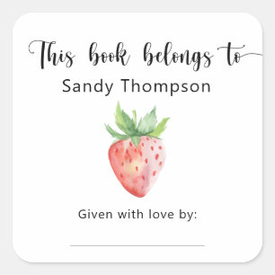 Adesivo Quadrado Morango - Este livro pertence a