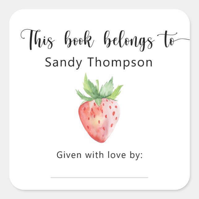 Adesivo Quadrado Morango - Este livro pertence a (Frente)