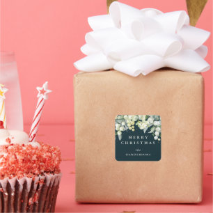 Adesivo Quadrado Morango Verde+Eucalyptus Feliz Natal/Personalizado