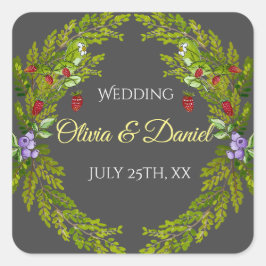 Adesivo Quadrado Morangos da floresta aquática, terra do casamento