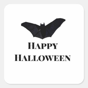 Adesivo Quadrado Morcego preto feliz Halloween adicionar texto nome