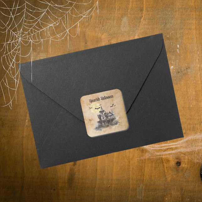 Adesivo Quadrado Morcegos de Halloween de Spooky Haunted House (Criador carregado)