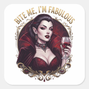 Adesivo Quadrado Morde-me Sou um Copo de Vinho Gótico de Vampiro Fa
