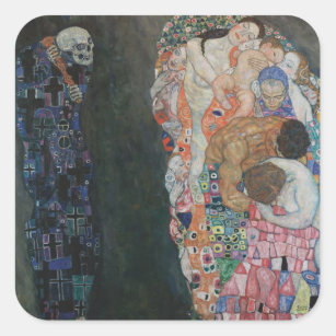 Adesivo Quadrado Morte e vida de Gustav Klimt Vintage Art Nouveau