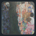 Adesivo Quadrado Morte e vida de Gustav Klimt Vintage Art Nouveau<br><div class="desc">Morte e vida (1908) de Gustav Klimt é uma pintura de arte vitoriana simbolismo das belas artes com duas partes separadas, Vida e Morte. À esquerda, a morte é representada por um clássico ceifeiro com crânio de ressonância, coberto por um roupão escuro enfeitado com uma cruz religiosa. À direita está...</div>