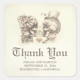 Adesivo Quadrado Morto e Belo Casamento de Casal do Crânio Obrigado