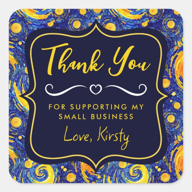 Adesivo Quadrado Mosaico Amarelo e Azul Starry Night Small Business (Frente)