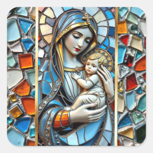 Adesivo Quadrado Mosaico de Vidro Mantido   Mary e Jesus Natal