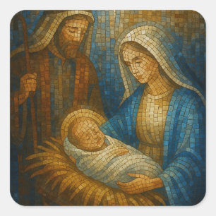 Adesivo Quadrado Mosaico de Vitral da Natividade   Sagrada Família 