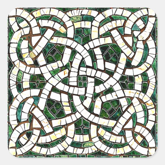 Adesivo Quadrado Mosaico do Nó Celular Verde e Branco (Frente)