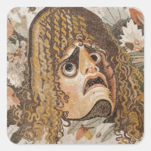 Adesivo Quadrado Mosaico romano, com máscara, folhas e fruta