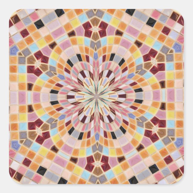 Adesivo Quadrado Mosaico Rosa e Laranja Caleidoscópio (Frente)