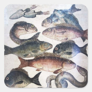 ADESIVO QUADRADO MOSAICOS ROMANOS ANTIGOS, PEIXES, CENA DA VIDA