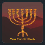 Adesivo Quadrado Moshe's Menorah<br><div class="desc">Uma representação da menorah de sete ramificações (candelabro) feita pelos israelitas após o Êxodo do Egito. Personalize adicionando seu próprio texto. Na Torah Moshe Rabbenu, diz-se, "Você fará um Menorah de ouro puro, espancado, se o Menorah for feito, sua base, seu galho, suas bolas, seus botões, e suas flores serão...</div>