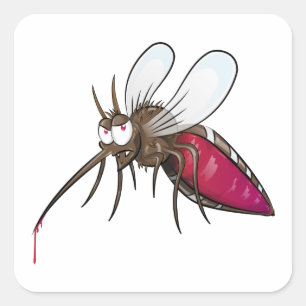 Adesivo Quadrado Mosquito de Desenho Animado Bebendo Sangue Inseto 