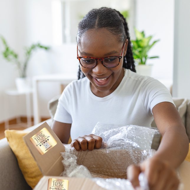 Adesivo Quadrado Mostre sua apreciação com 10% de Faux de código QR (Thank Shopping 10%Off QR CODE Faux Gold Square Sticker)