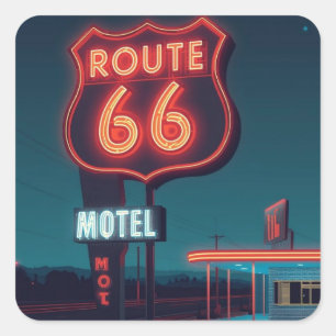 Adesivo Quadrado Motel Neon da Rota 66 Arte de Viagem Noturno