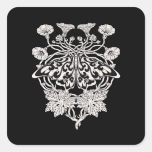 Adesivo Quadrado Moth Talisman - Whimsigoth Screenprint Style Drawi