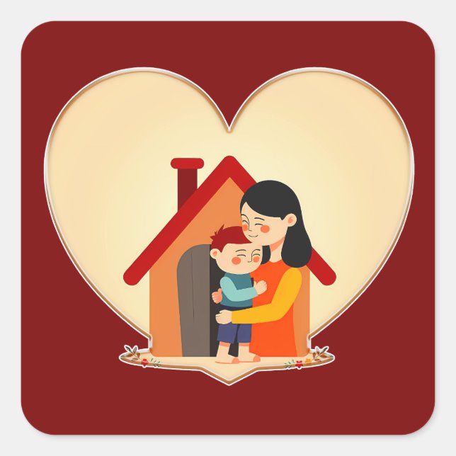 Adesivo Quadrado Mother and Child Love Illustration – Warm Family (Frente)