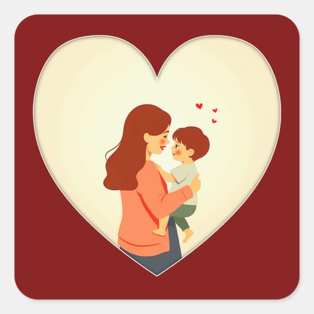 Adesivo Quadrado Mother and Child Love Illustration – Warm Family (Frente)