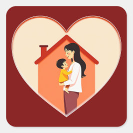 Adesivo Quadrado Mother and Child Love Illustration – Warm Family