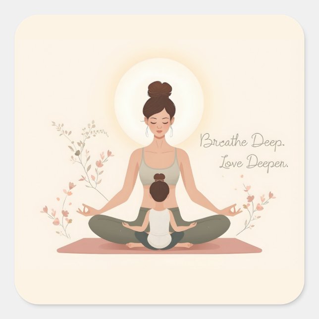 Adesivo Quadrado Mother Child Yoga Meditation Art (Frente)