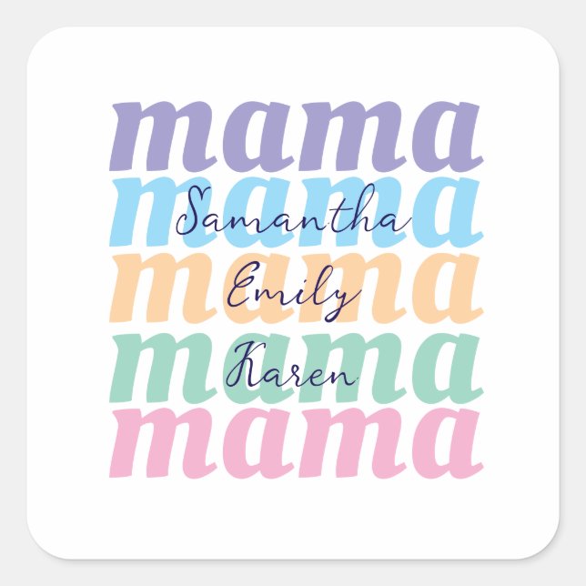 Adesivo Quadrado Mothers day custom kids name MAMA gift (Frente)