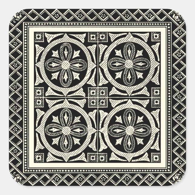 Adesivo Quadrado Motif de Mandala Preto e Branco pelo Vision Studio (Frente)