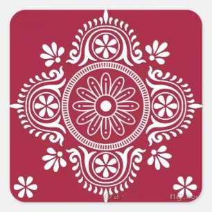 Adesivo Quadrado Motivo Folclórico Branco em Fundo Vermelho