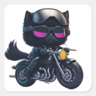 Adesivo Quadrado Motocicleta de condução de gatos pretos