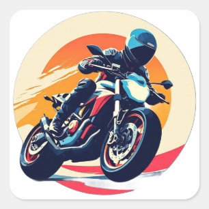 Adesivo Quadrado Motociclista Correndo