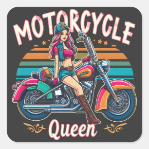 Adesivo Quadrado Motociclista da Rainha Nice Biker