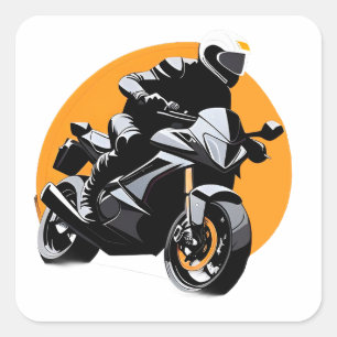 Adesivo Quadrado Motociclista pilotando Sportbike