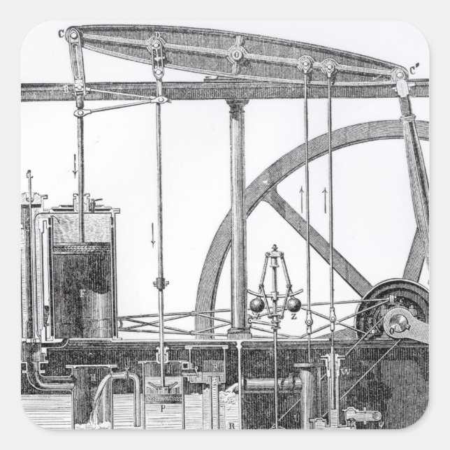 Adesivo Quadrado Motor a vapor (Frente)