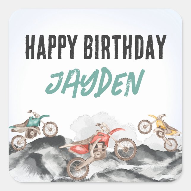 Adesivo Quadrado Motor Dirt Bike Fast Um primeiro aniversario (Frente)