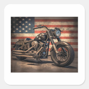 Adesivo Quadrado Motorcycle USA Flag Biker