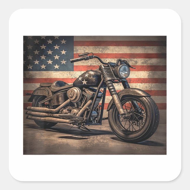 Adesivo Quadrado Motorcycle USA Flag Biker (Frente)