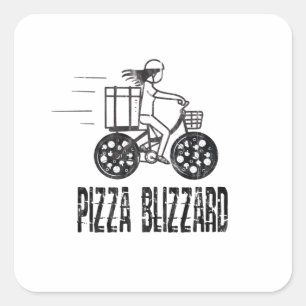 Adesivo Quadrado Motorista de Entrega de Pizza com Bicicleta Blizza