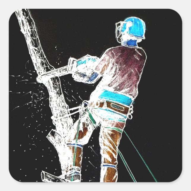 Adesivo Quadrado motosserra do cirurgião de árvores elétricas (Frente)