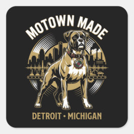 Adesivo Quadrado Motown Fez Detroit Cachorro Boxer Trabalho & Orgul