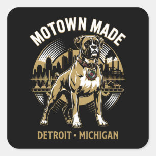 Adesivo Quadrado Motown Fez Detroit Cachorro Boxer Trabalho & Orgul