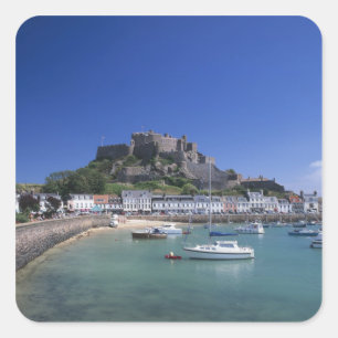 Adesivo Quadrado Mount Orgueil Castle e Harbor, Gorey, Jersey