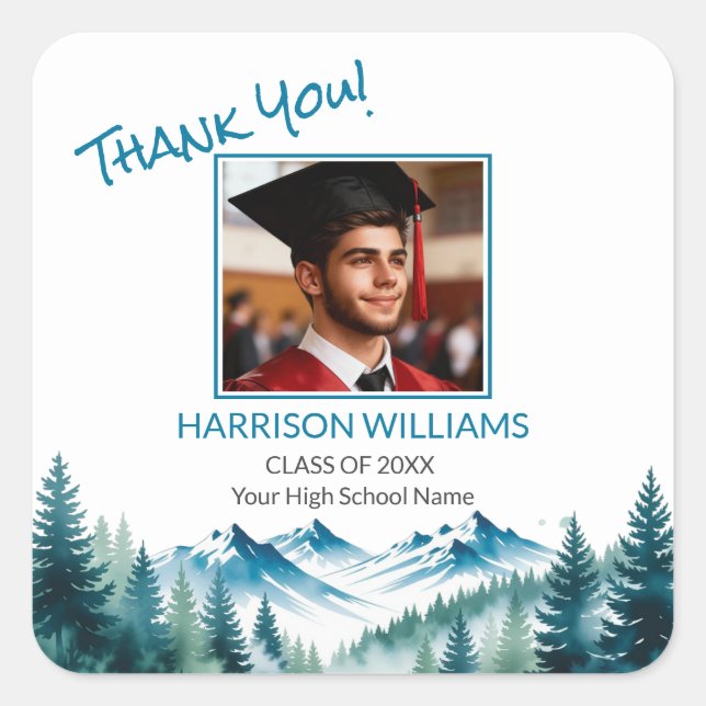 Adesivo Quadrado Mountain Adventure Grad Party (Frente)