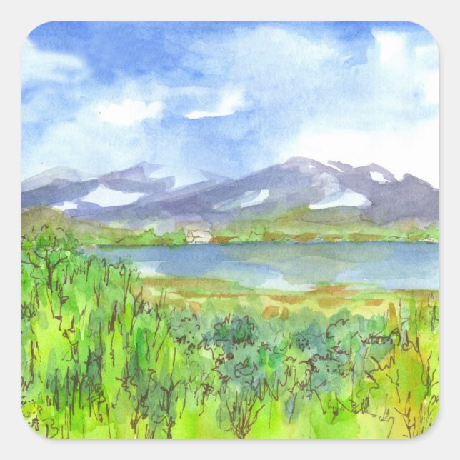 Adesivo Quadrado Mountain Lake House (Frente)