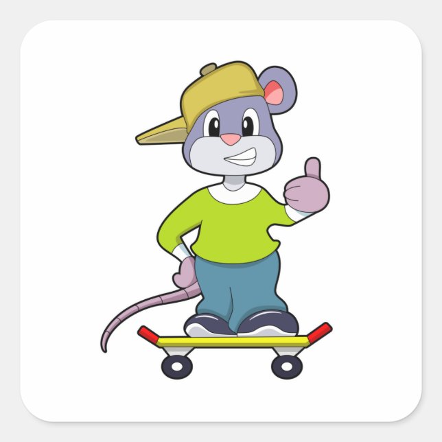 Adesivo Quadrado Mouse como skater com skate (Frente)