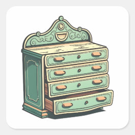 Adesivo Quadrado Móveis Antigos, Gaveta Dressadora, Estilo De Carto