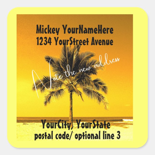 Adesivo Quadrado Movendo nova árvore de palmas de endereço (Frente)