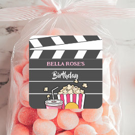 Adesivo Quadrado Movie Night Birthday Party For Girls