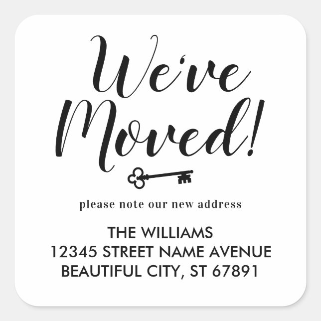 Adesivo Quadrado Movimentamos a Chave de Script Movendo Novo Endere (Frente)