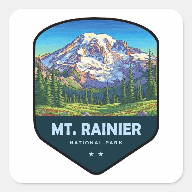 Adesivo Quadrado Mt. Rainier National Park Shield (Frente)
